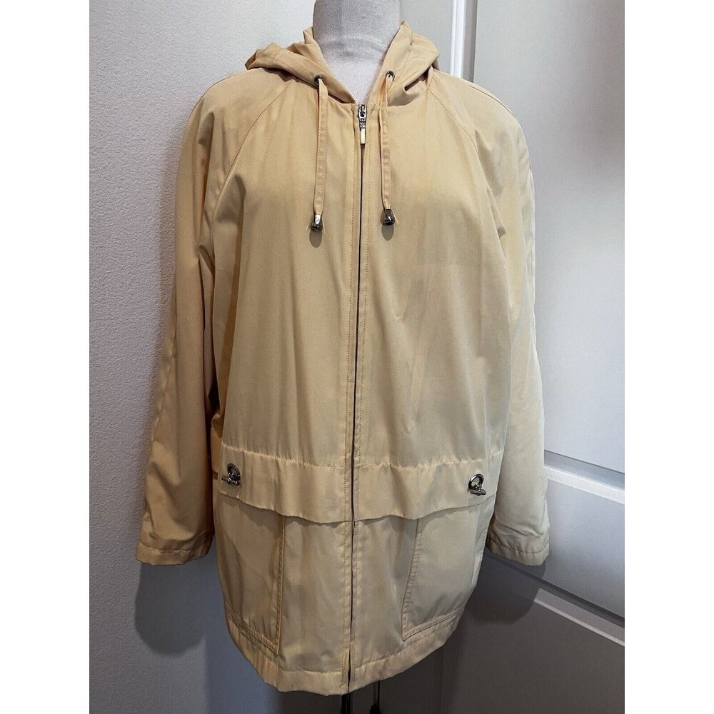 Talbots yellow raincoat size XL Hooded lined pockets coat trench large pockets